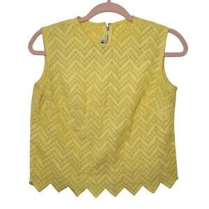 L'Aiglon Vintage Yellow Chevron Zig Zag Textured Scalloped Hem Sleeveless Top